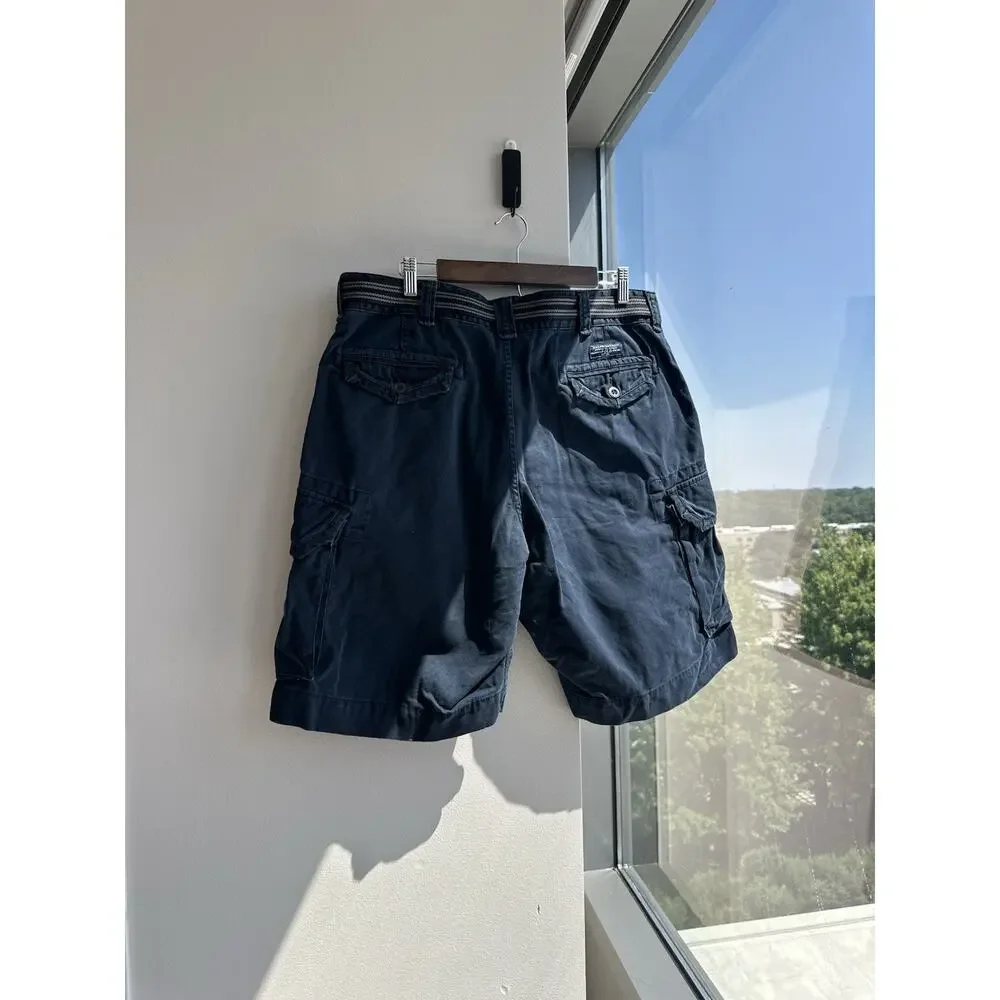 Polo Ralph Lauren Men's Blue Cotton Cargo Shorts Solid Flat Front Button 38